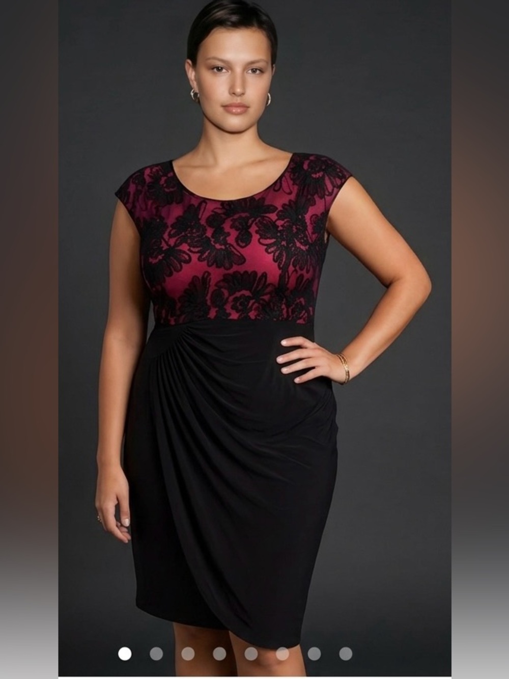 Connection Apparel Black Lace Bodice ruched bottom red lining dress Size18W